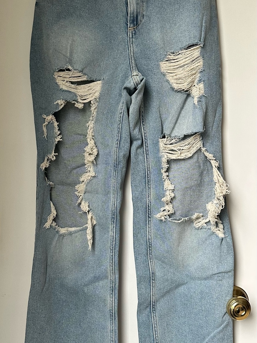 Hollister Light Wash Distressed Wide-Leg Jeans